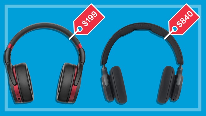 cheap and expensive headphones side by side with price tags